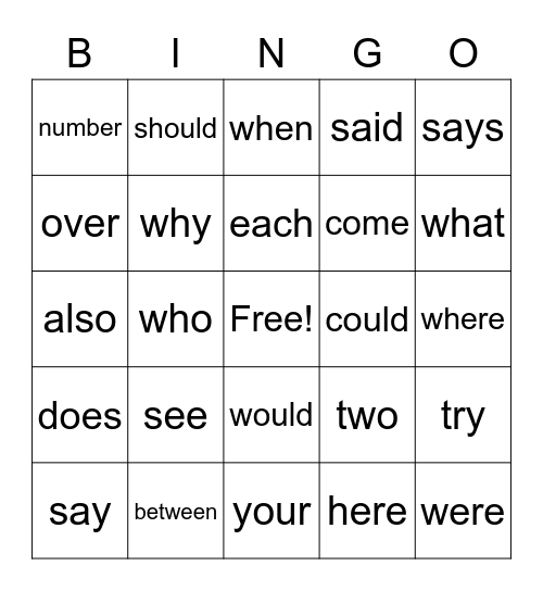 Trick Words Unit 9 Bingo Card