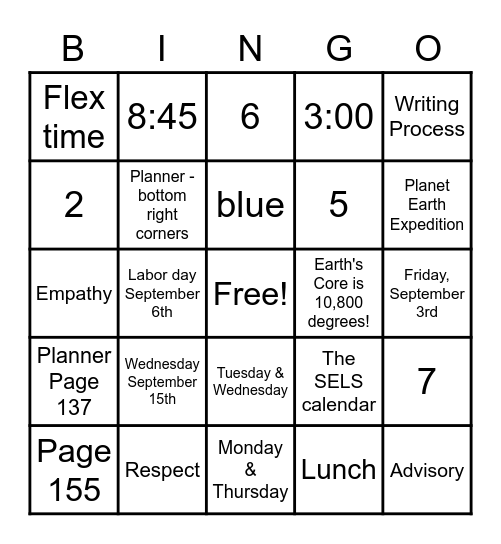 Know-Your-Planner/Schedule Bingo Card