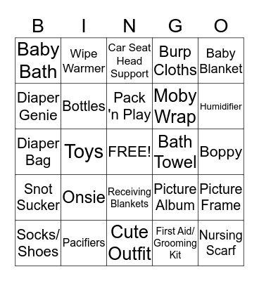 Baby Gift Bingo Card
