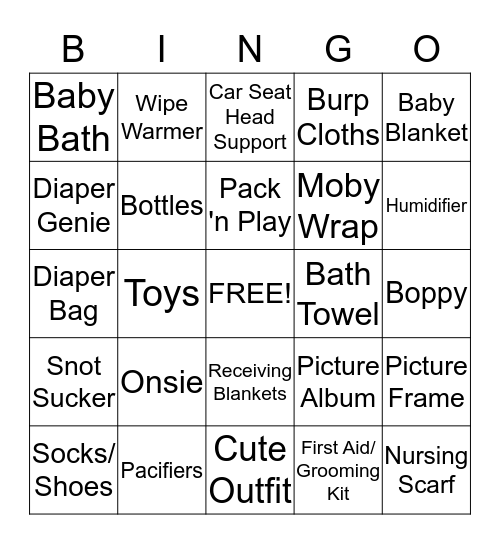 Baby Gift Bingo Card