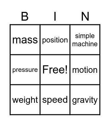 Force and Motion BINGO Card