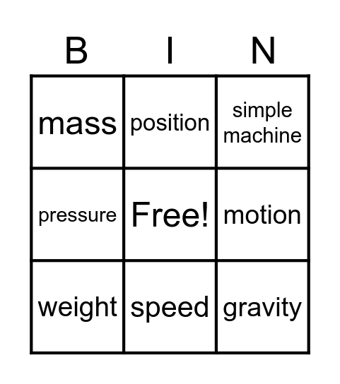 Force and Motion BINGO Card