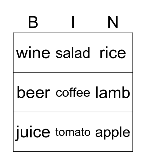 FOOD and DRINKS Bingo Card