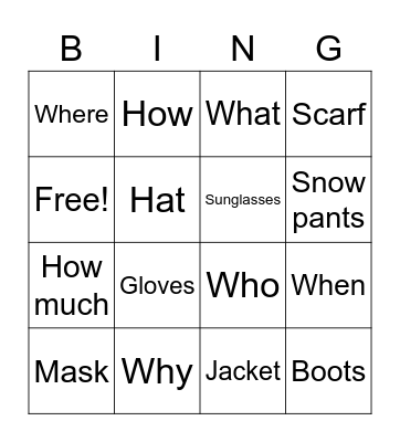 La Ropa de Invierno y ? Palabras Bingo Card