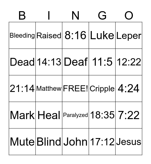 Jesus Heals Many Bingo Card