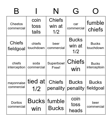 LOOPERS SUPERBOWL Bingo Card