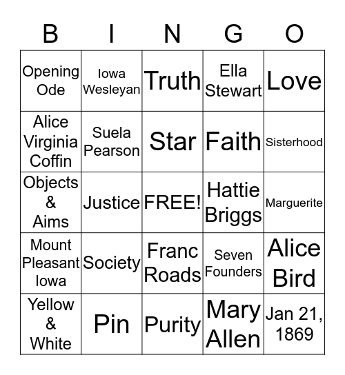 PEO BINGO Card
