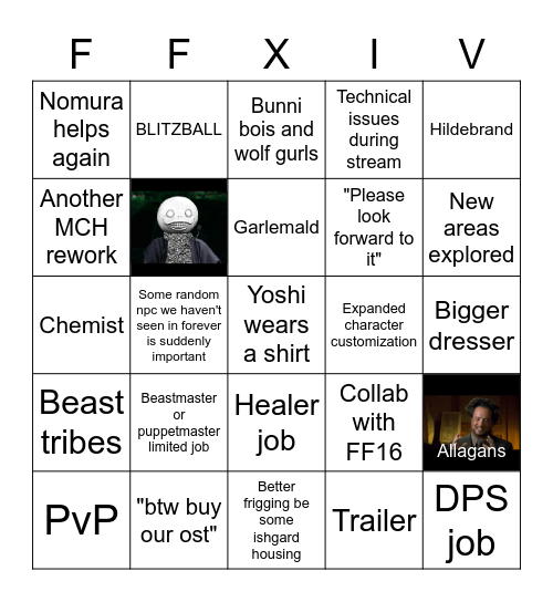 FFXIV Announcement Showcase Bingo Card