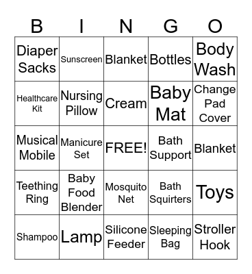 Jaz's Baby Shower Bingo Card