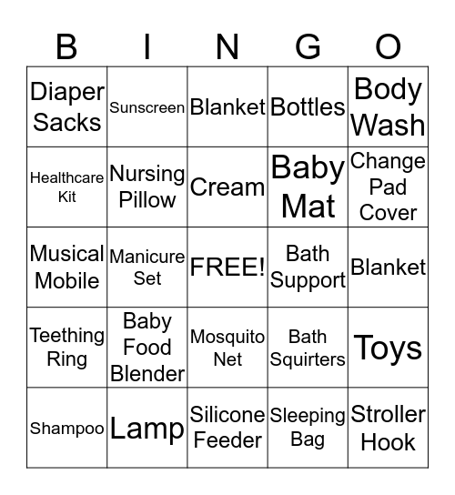 Jaz's Baby Shower Bingo Card