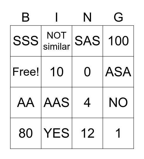 Similar Triangles Bingo Card
