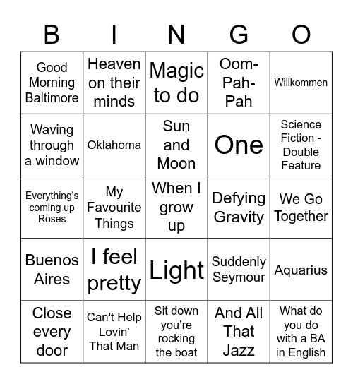 Sing Bingo! Bingo Card