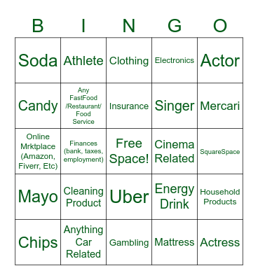 Super Bowl 2021 Bingo Card