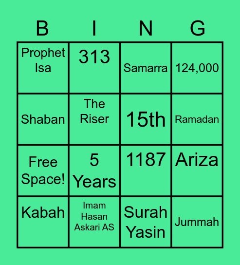 15th Shabaan Bingo Card