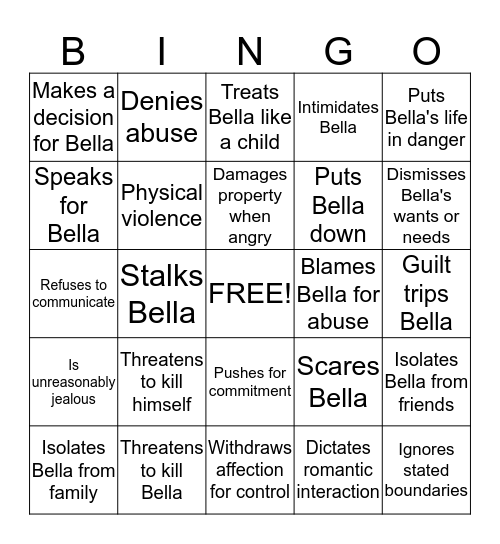 Abusive Relationship Bingo! Bingo Card