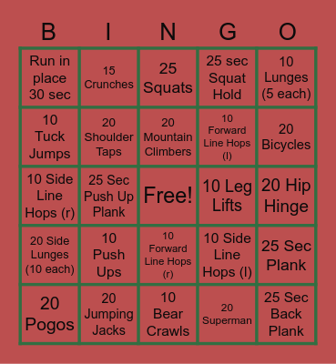 FITNESS BINGO!! Bingo Card