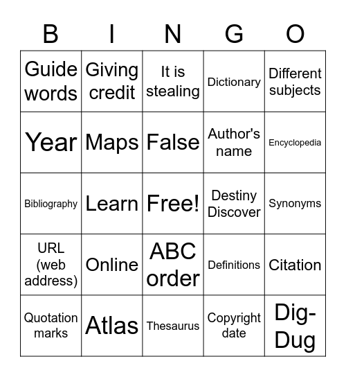 Library Review Bingo Card