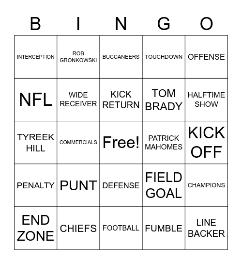 SUPER BOWL LV Bingo Card