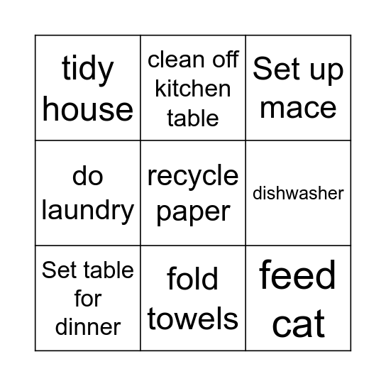 Monday Afternoon Bingo Card
