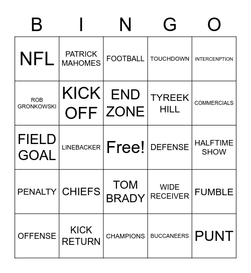 SUPER BOWL LV Bingo Card