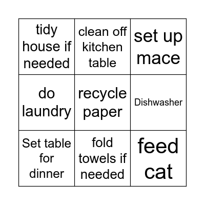 Tuesday Afternoon Bingo Card