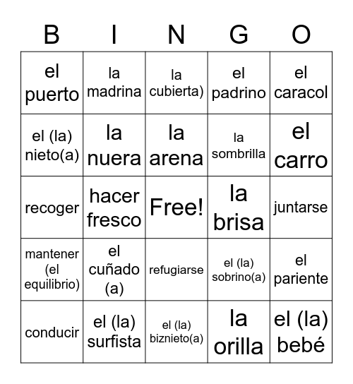 Avancemos 3 U1L2 DeSimone Bingo Card