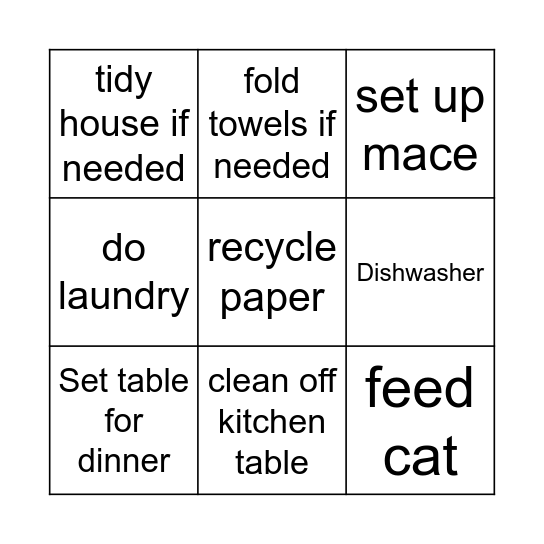 Wednesday Afternoon Bingo Card