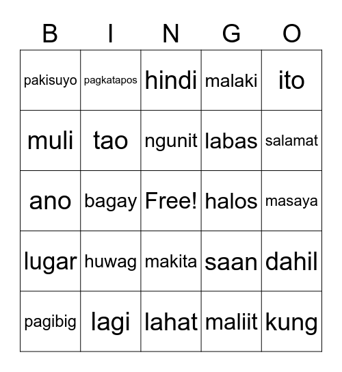 Tagalog Class 02.06.21 - #1 Bingo Card