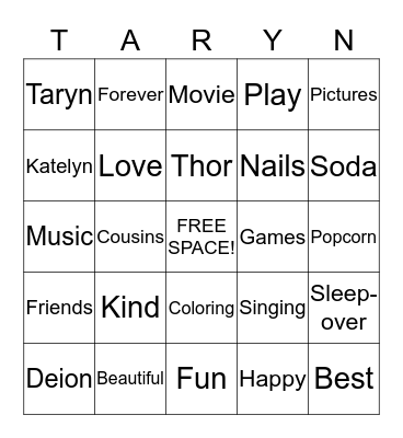 KATELYN AND Bingo Card