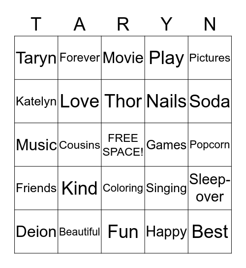 KATELYN AND Bingo Card