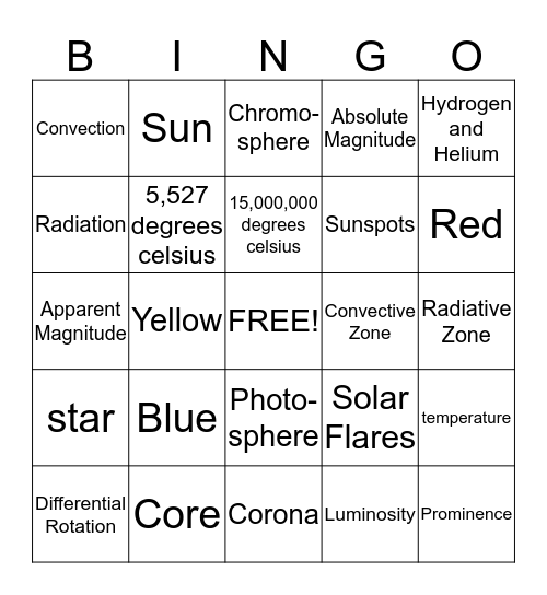 Star Light Star Bright Bingo Card