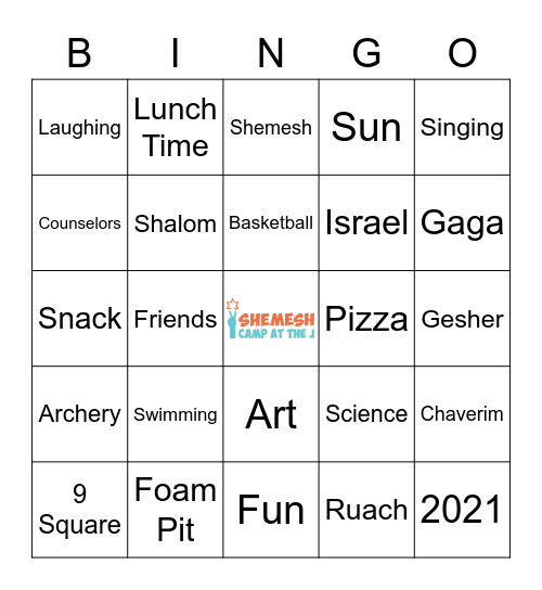 Shemesh Camp at The J 2021 Bingo Card