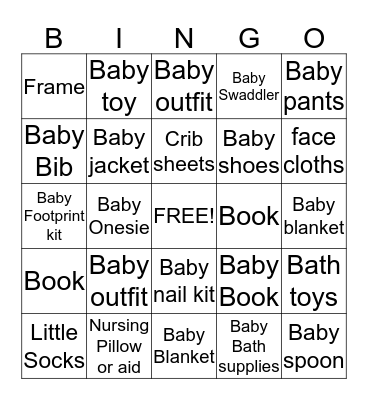 Kate's Baby Present Bingo! Bingo Card