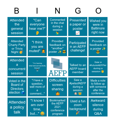 AEFP 2021 Bingo Card