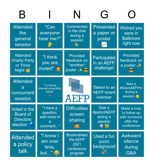 AEFP 2021 Bingo Card