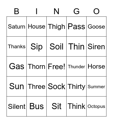 Speech Sound Bingo Card