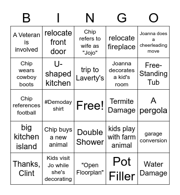 Fixer Upper Bingo Card