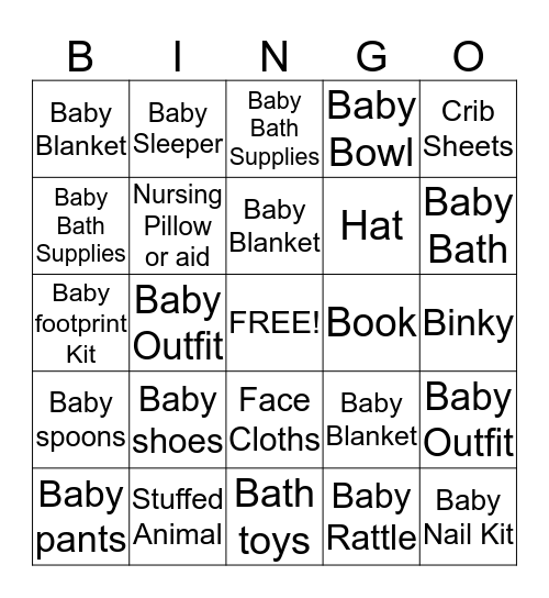 Kate's Baby Shower Bingo Card