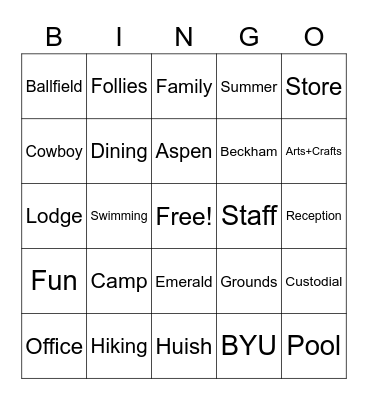 Aspen Grove Info Session Bingo Card
