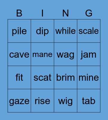 i-e, i, a-e, a Bingo Card