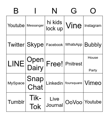 Social Media Bingo Card