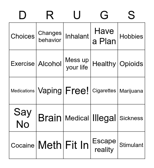 Health Class Bingo Card