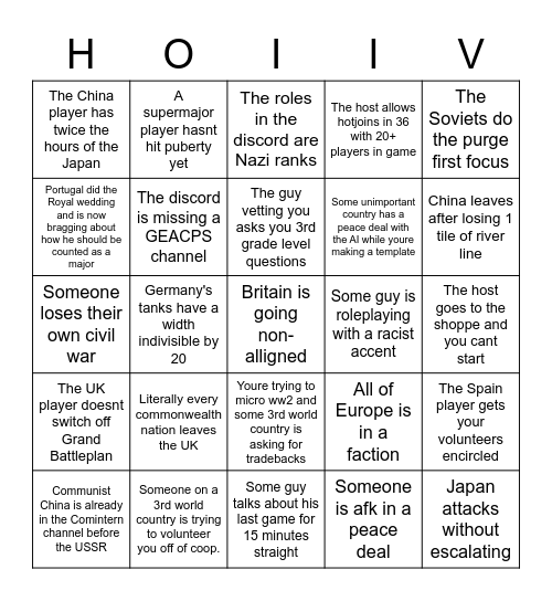 !1936 Non-Hist ALL DLC Bingo Card