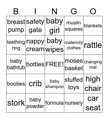 Baby Shower Bingo! Bingo Card