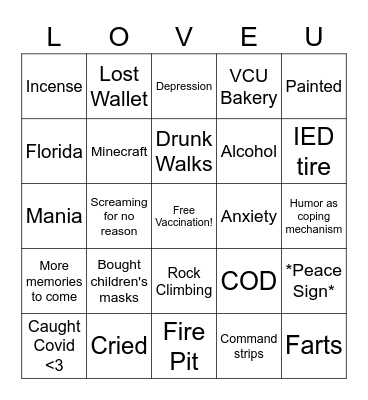 ~Covid Safe~ Valentines Bingo Card