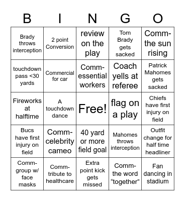 SUPERBOWL  LV BINGO Card