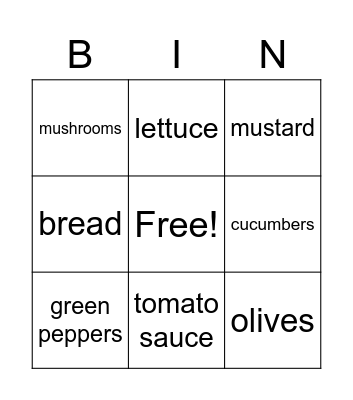 Fabulous Food! Bingo Card