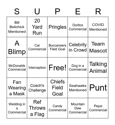 Super Bowl Bingo Card