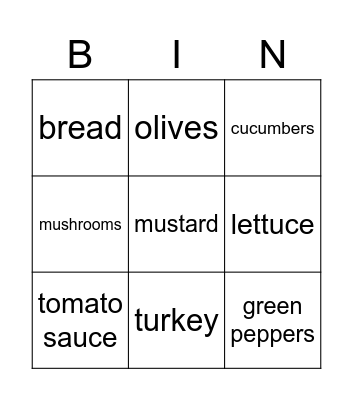 Fabulous Food! Bingo Card