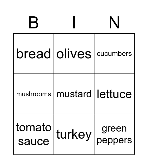 Fabulous Food! Bingo Card